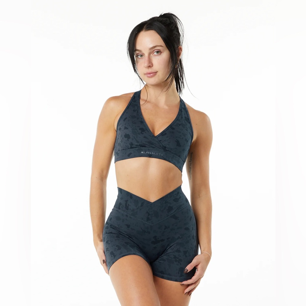 NEW ALPHALETE SURFACE WRAP BRA- Pebble Print Whale Blue
